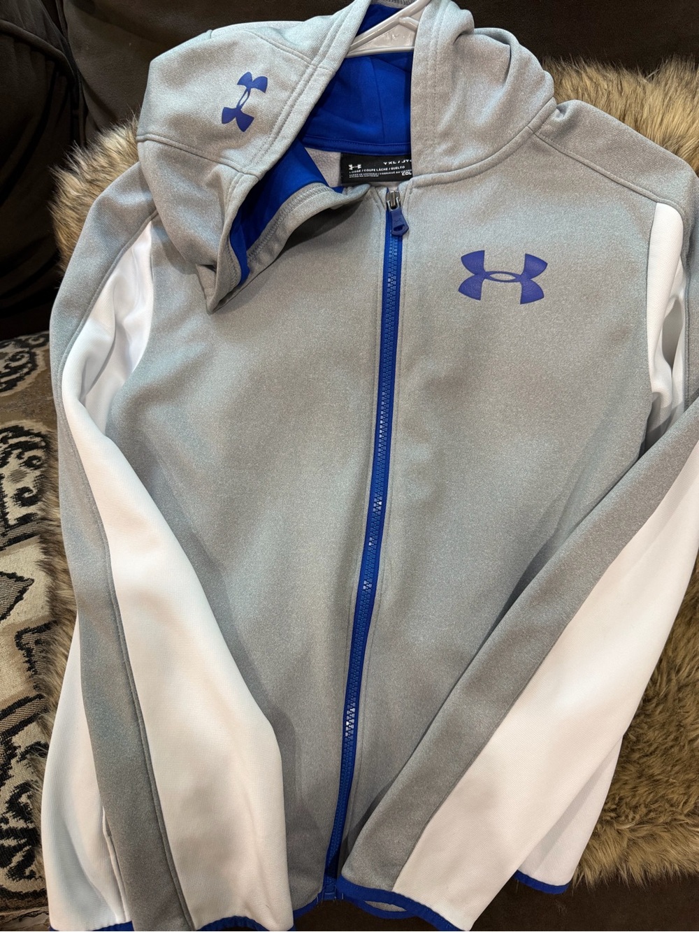 Under Armour Gray, White & Blue Kids' Full-Zip Hooded Jacket